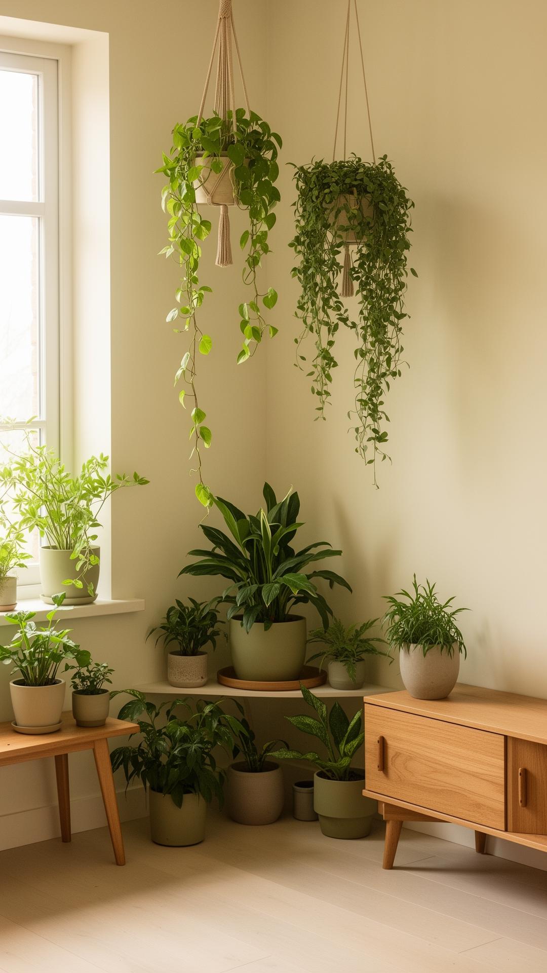 Espacio interior con plantas y luz natural